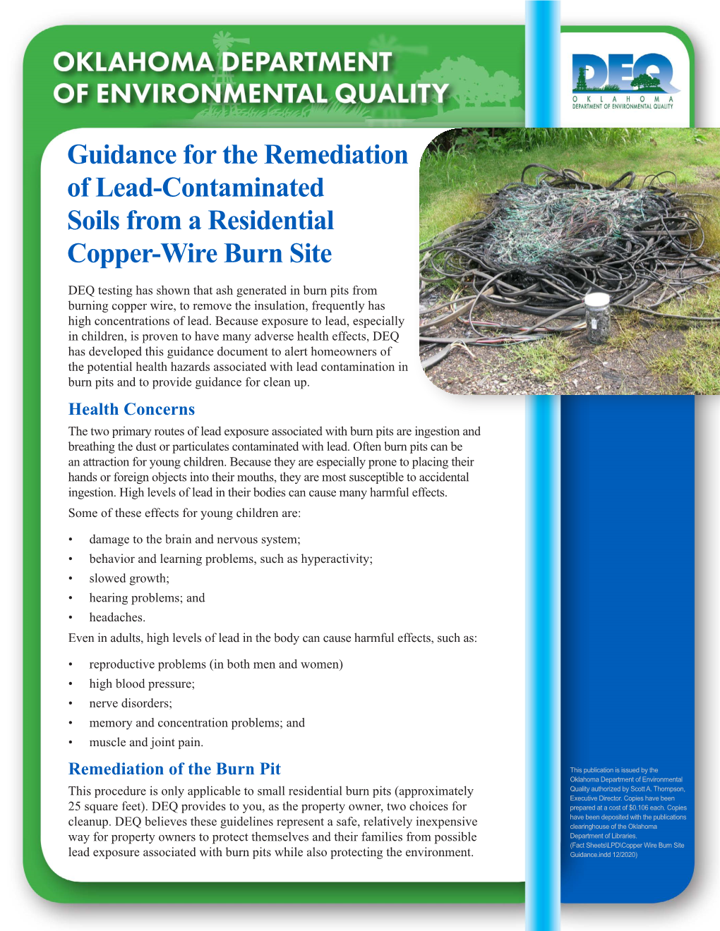 Guidance for the Remediation of Lead-Contaminated Soils from a Residential Copper-Wire Burn Site