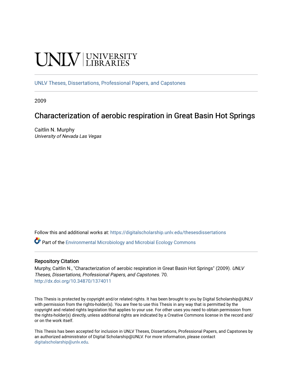 Characterization of Aerobic Respiration in Great Basin Hot Springs