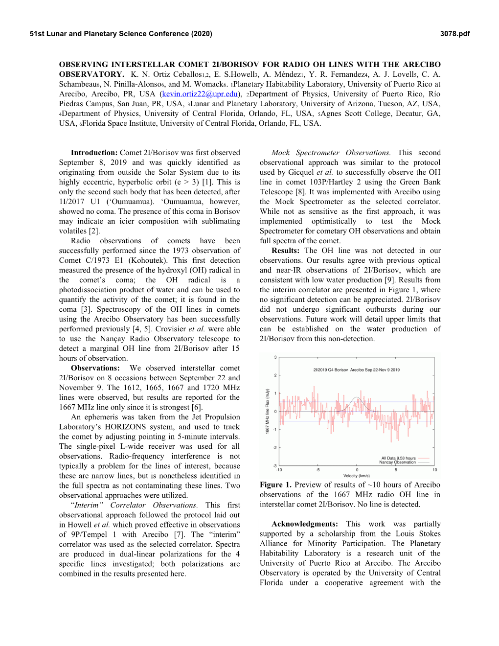 Observing Interstellar Comet 2I/Borisov for Radio Oh Lines with the Arecibo Observatory