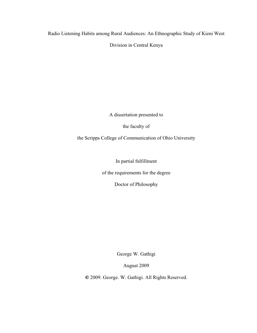 Radio Listening Habits Among Rural Audiences: an Ethnographic Study of Kieni West