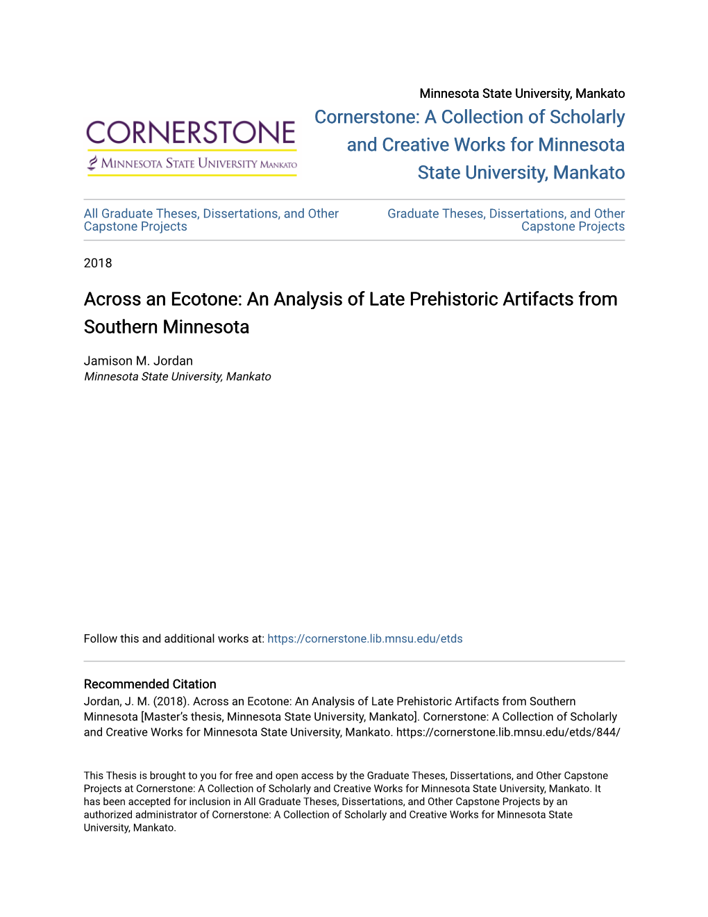 An Analysis of Late Prehistoric Artifacts from Southern Minnesota