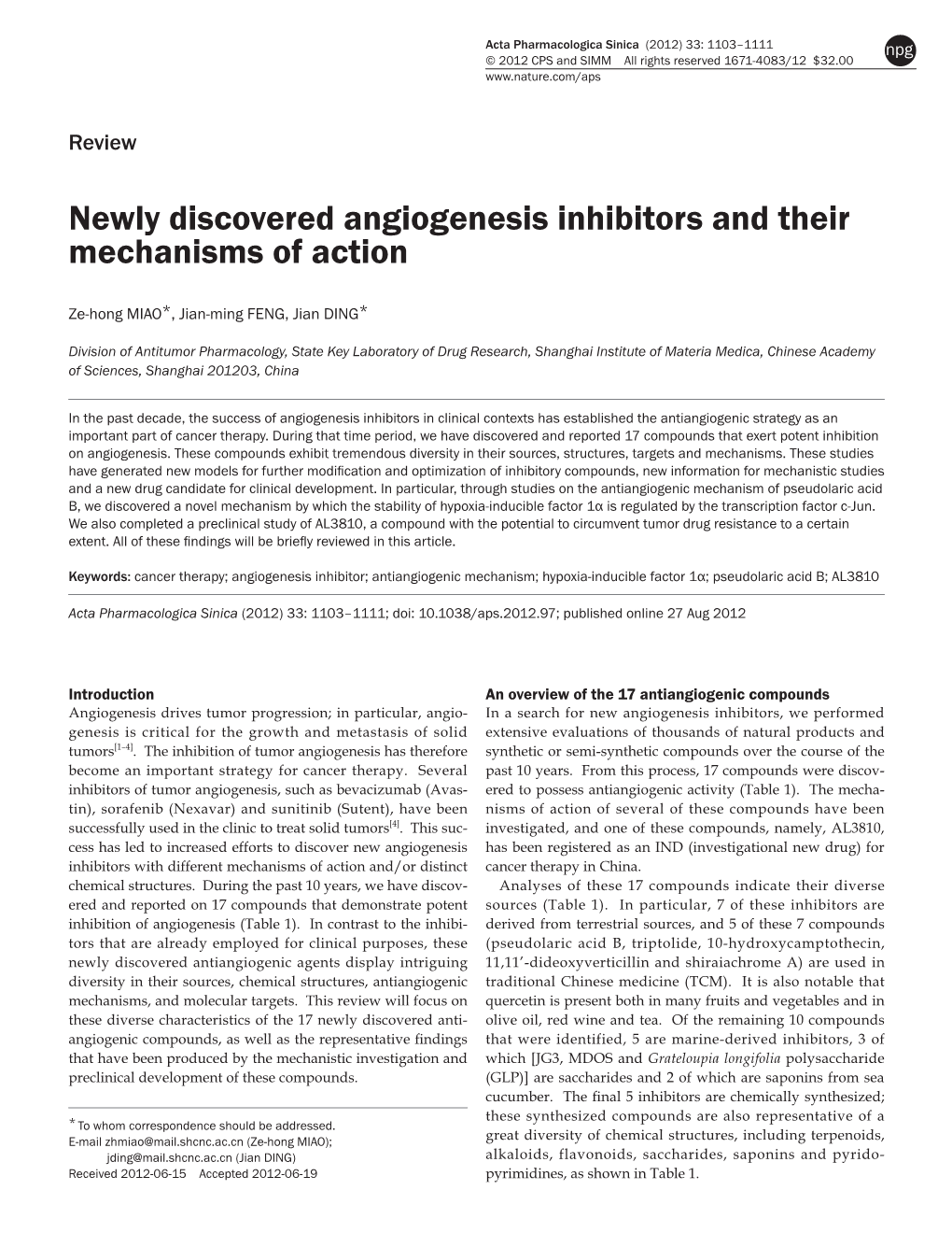 Newly Discovered Angiogenesis Inhibitors and Their Mechanisms of Action