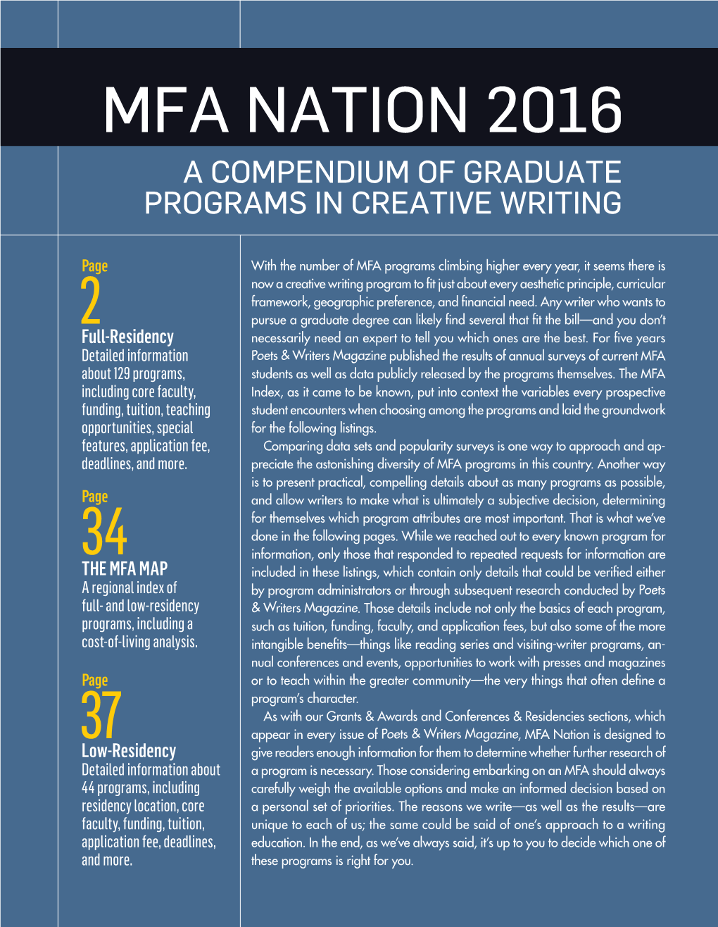 Mfa Nation 2016 a Compendium of Graduate Programs in Creative Writing