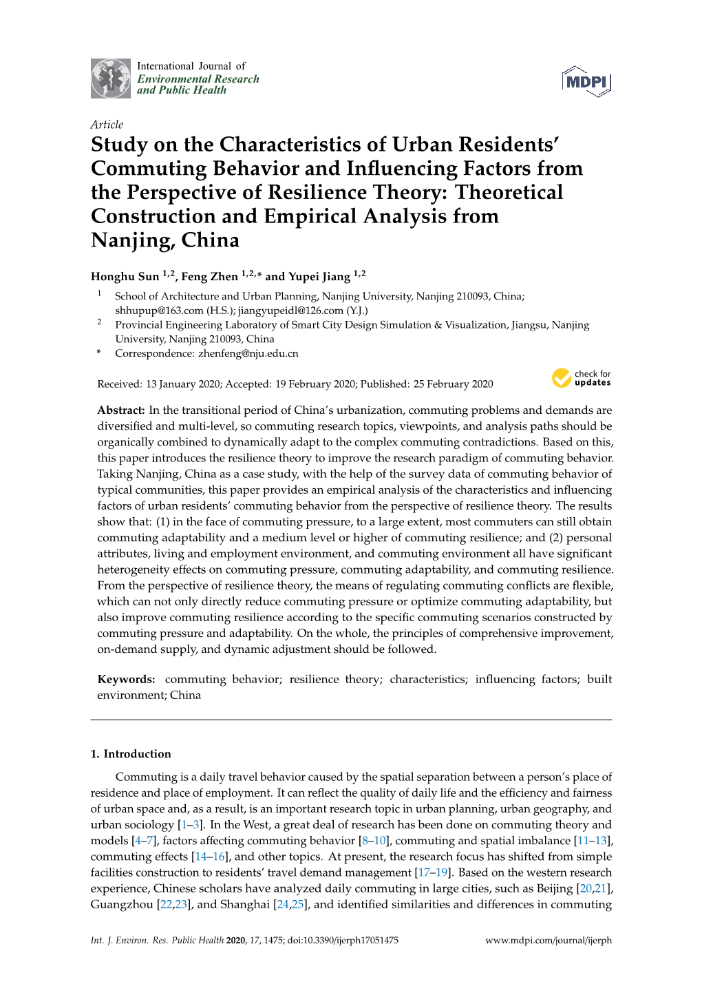 Study on the Characteristics of Urban Residents' Commuting Behavior and Influencing Factors from the Perspective of Resilience Theory