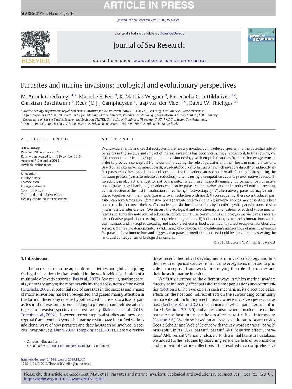 Parasites and Marine Invasions: Ecological and Evolutionary Perspectives