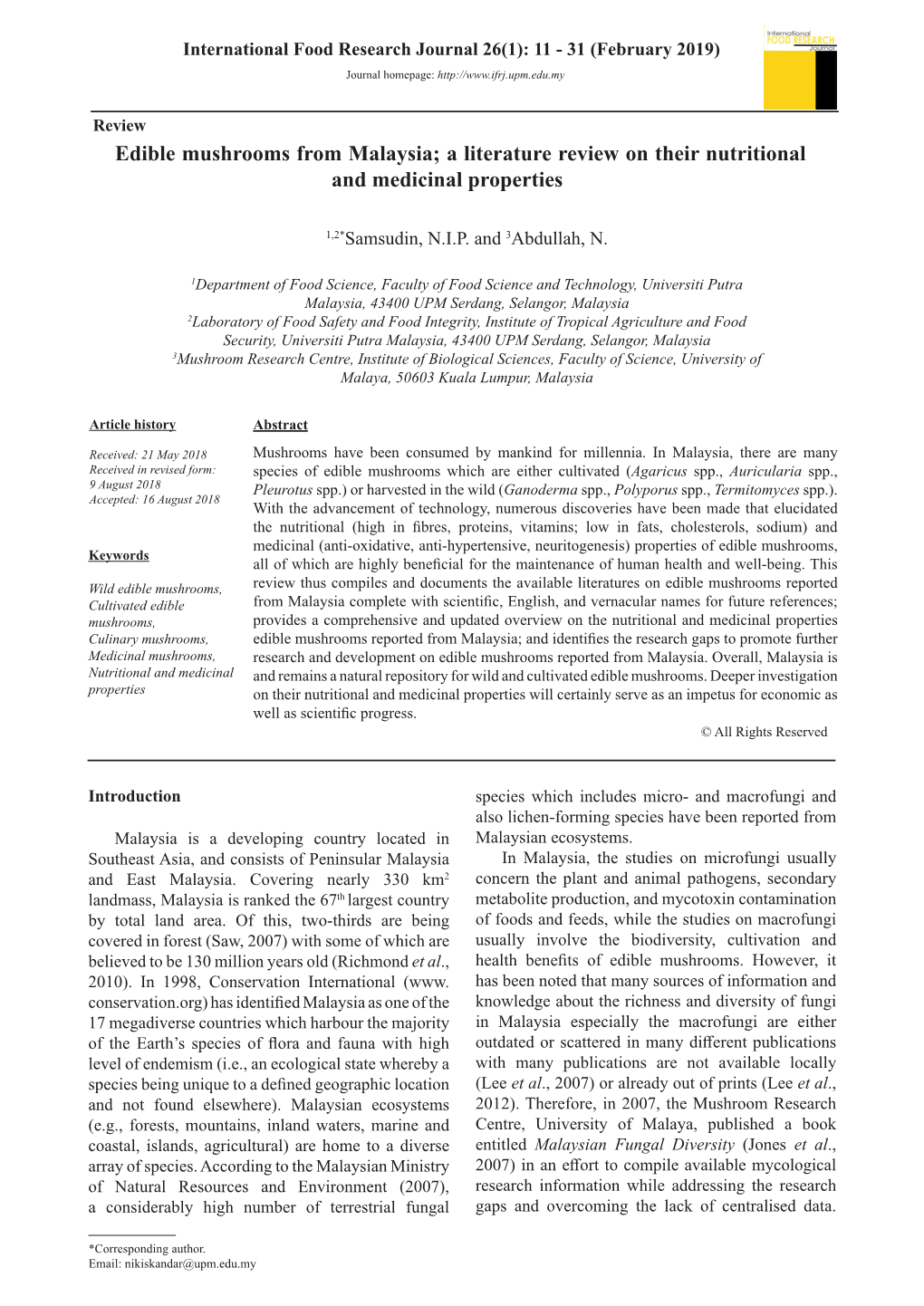 Edible Mushrooms from Malaysia; a Literature Review on Their Nutritional and Medicinal Properties