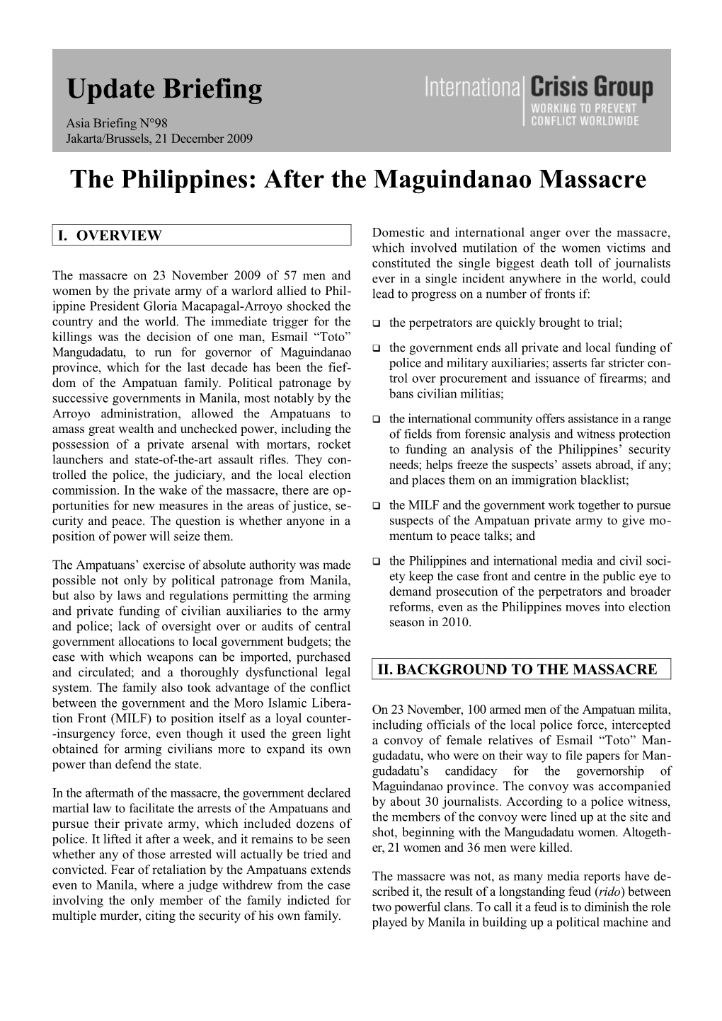The Philippines: After the Maguindanao Massacre