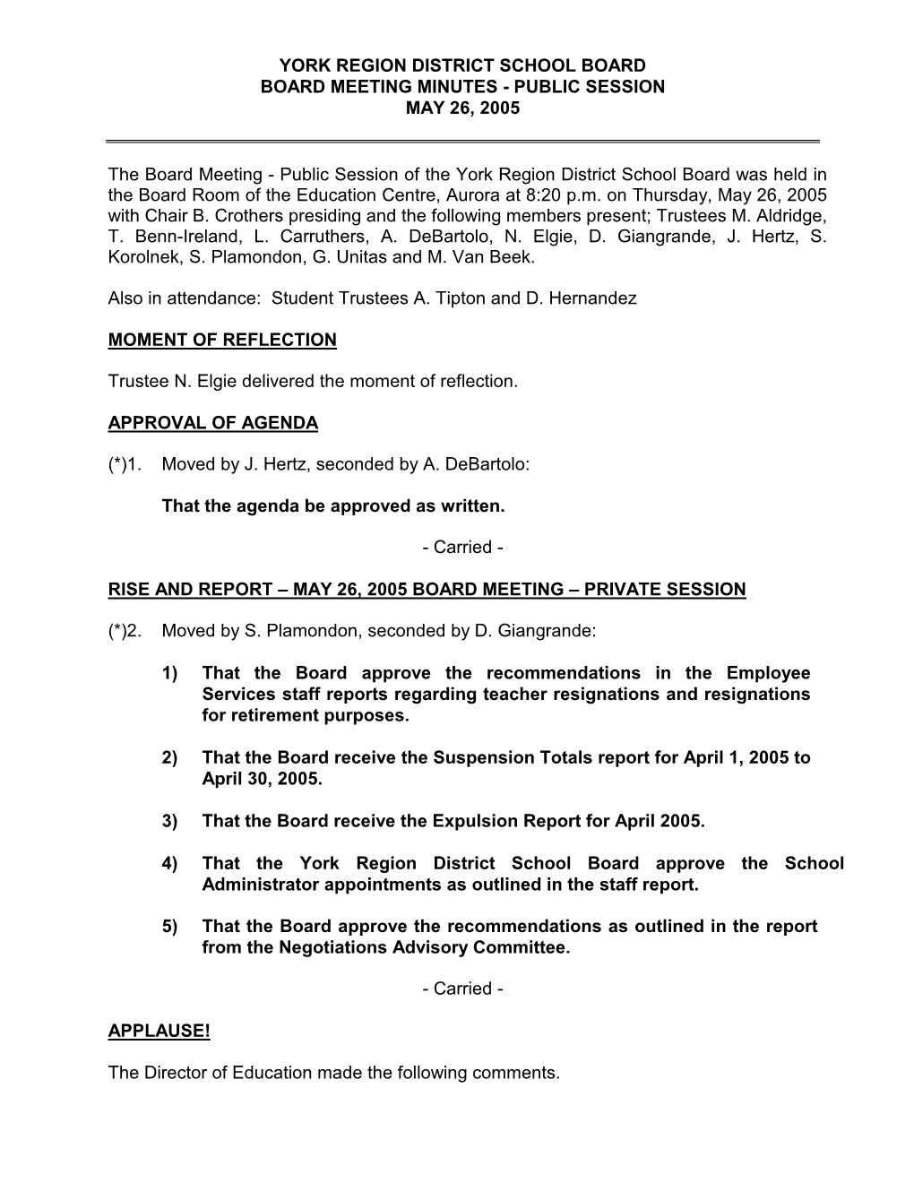 May 26, 2005 Public Board Minutes