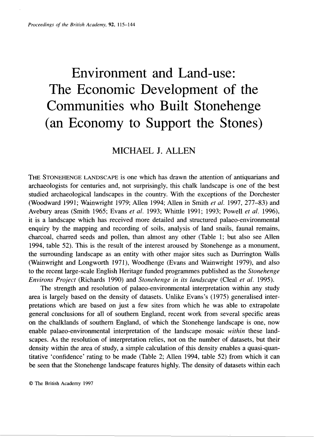 The Economic Development of the Communities Who Built Stonehenge (An Economy to Support the Stones)