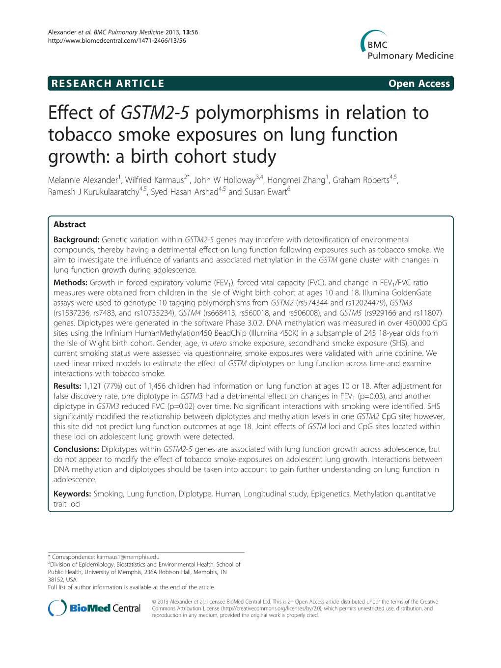 Effect of GSTM2-5 Polymorphisms in Relation to Tobacco