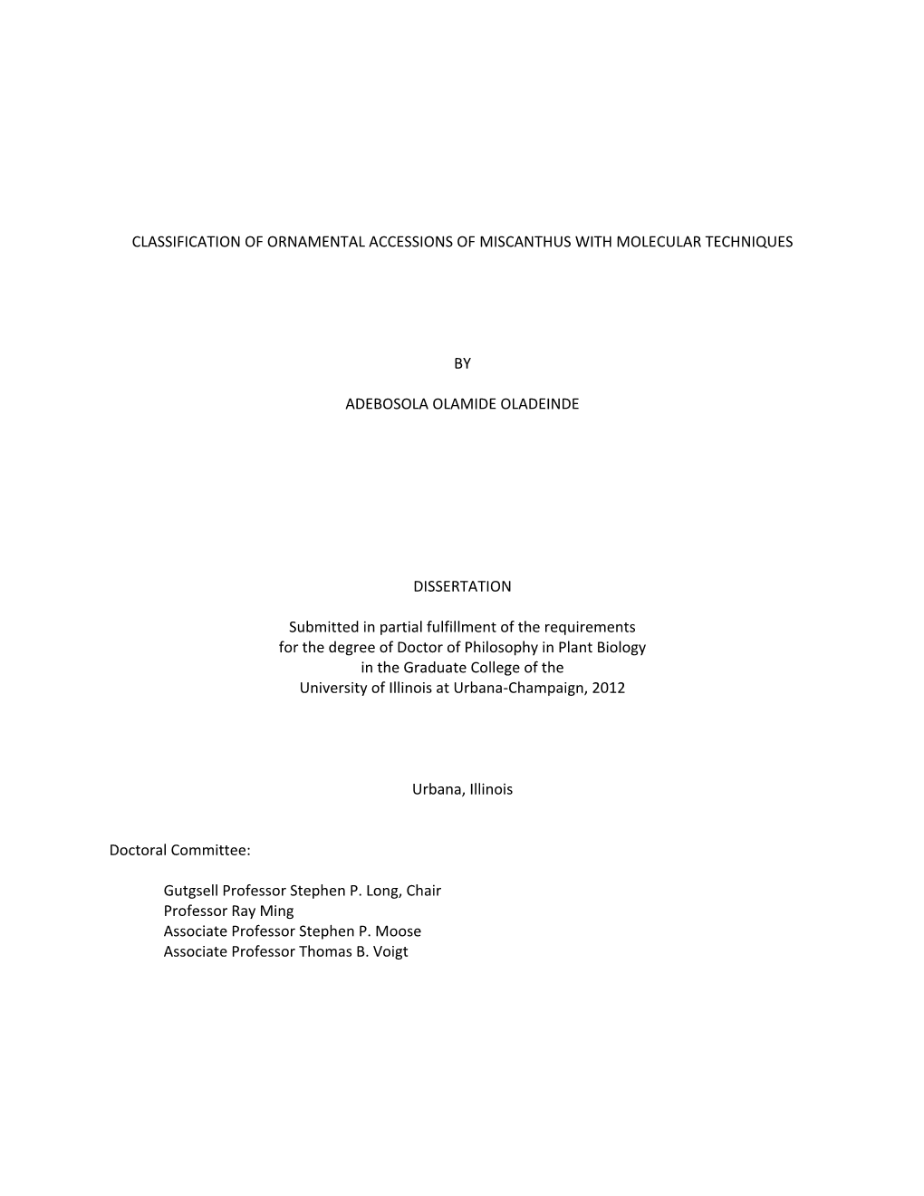 Classification of Ornamental Accessions of Miscanthus with Molecular Techniques