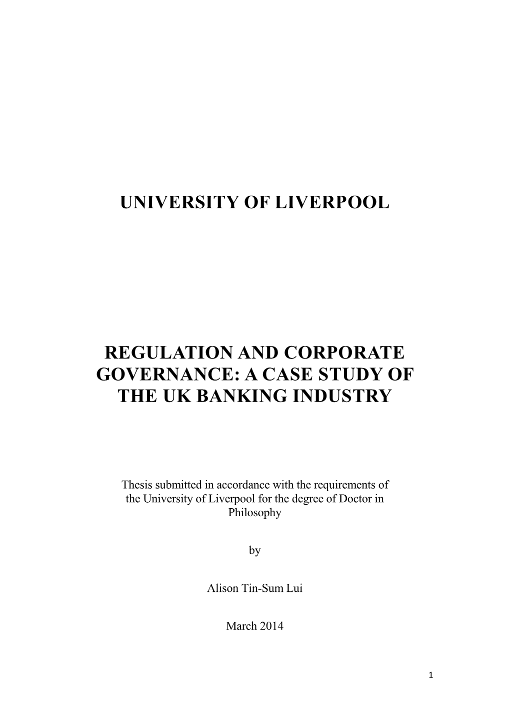 University of Liverpool Regulation and Corporate