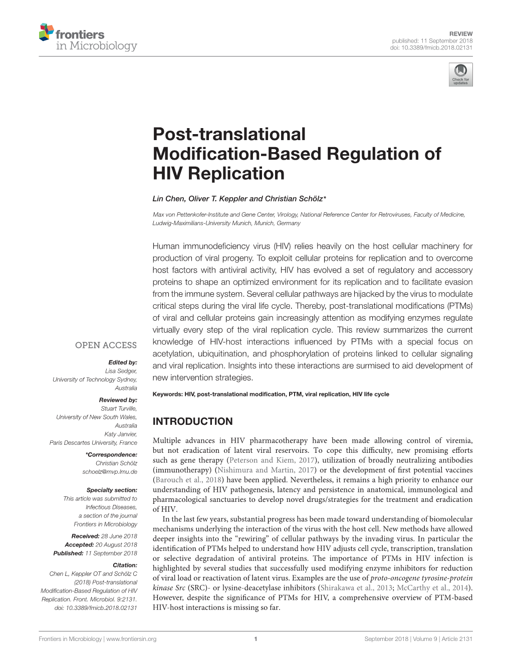 Post-Translational Modification-Based Regulation of HIV Replication