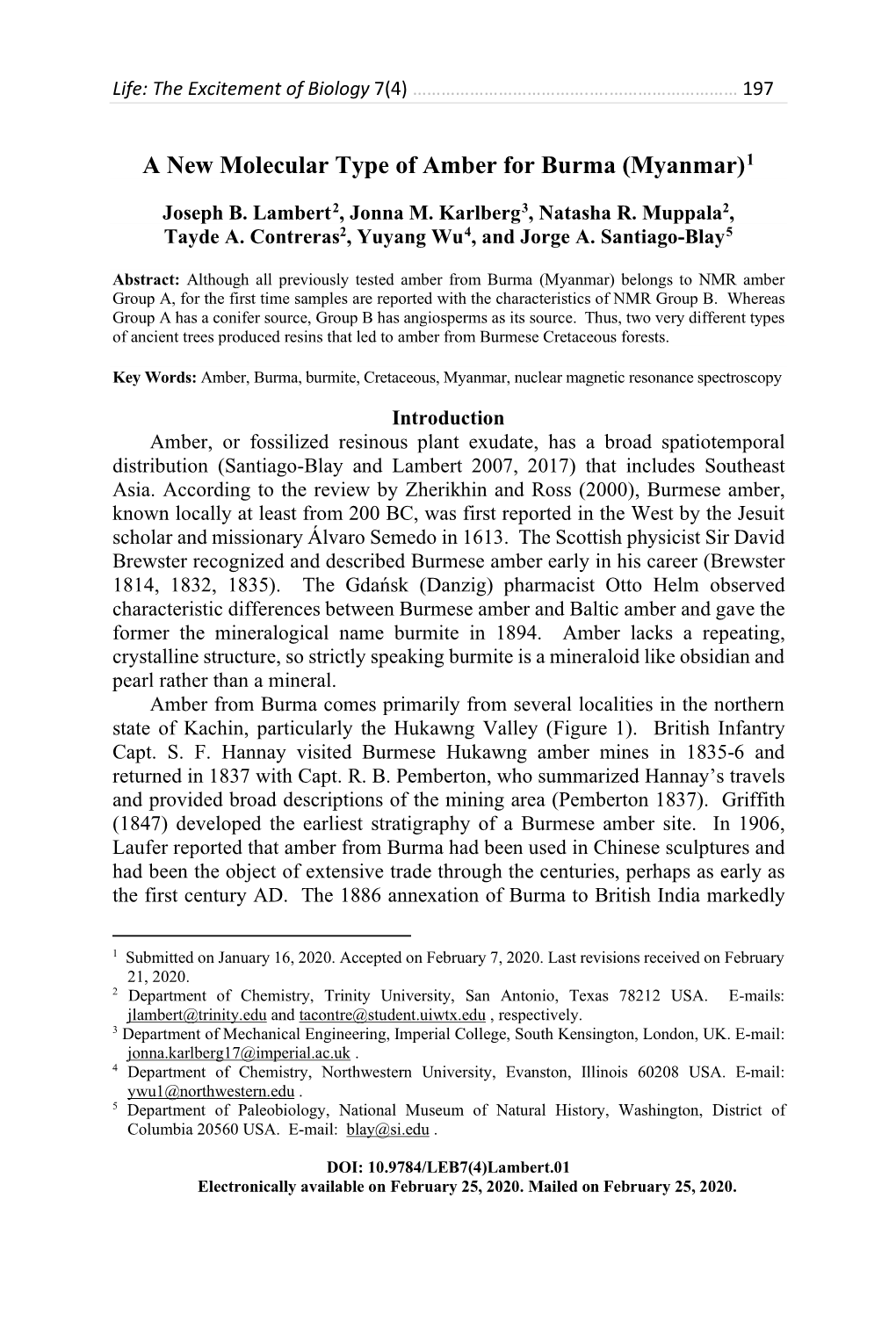 A New Molecular Type of Amber for Burma (Myanmar)1