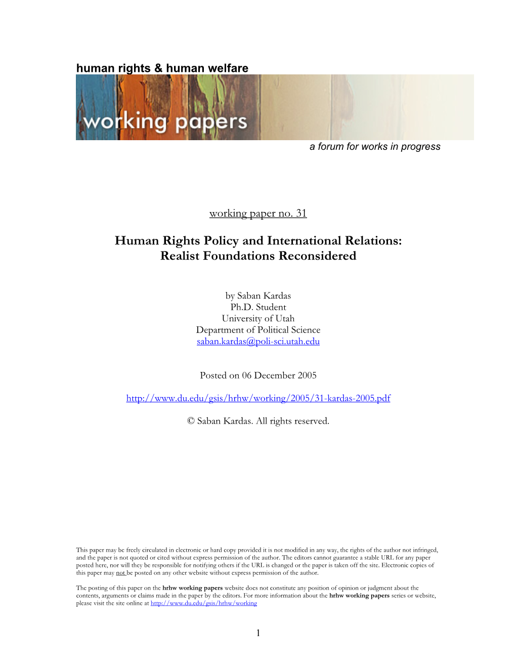 Human Rights Policy and International Relations: Realist Foundations Reconsidered