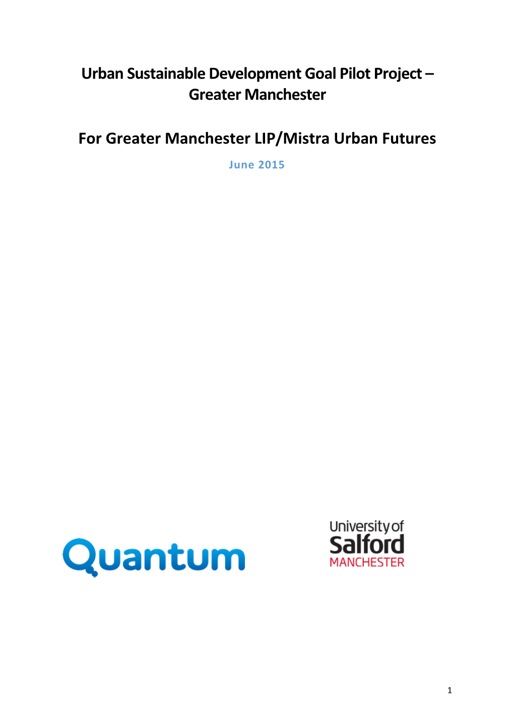 Urban Sustainable Development Goal Pilot Project – Greater Manchester