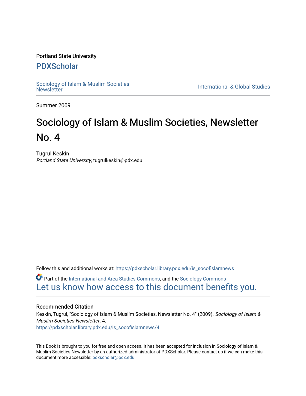 Sociology of Islam & Muslim Societies, Newsletter No. 4