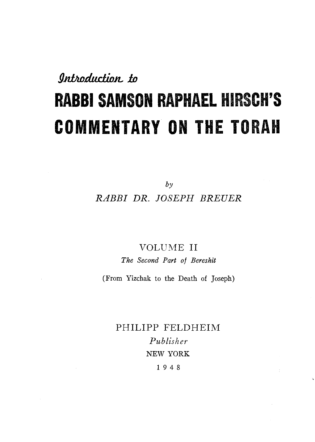 Rabbi Samson Raphael Hirsch's Commentary on the Torah