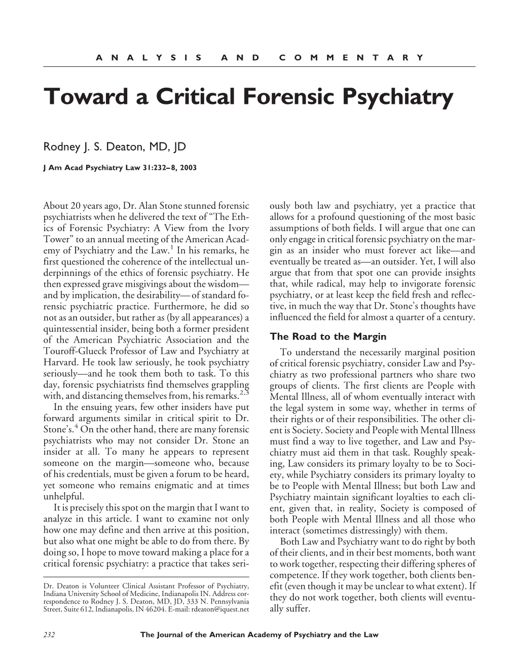 Toward a Critical Forensic Psychiatry