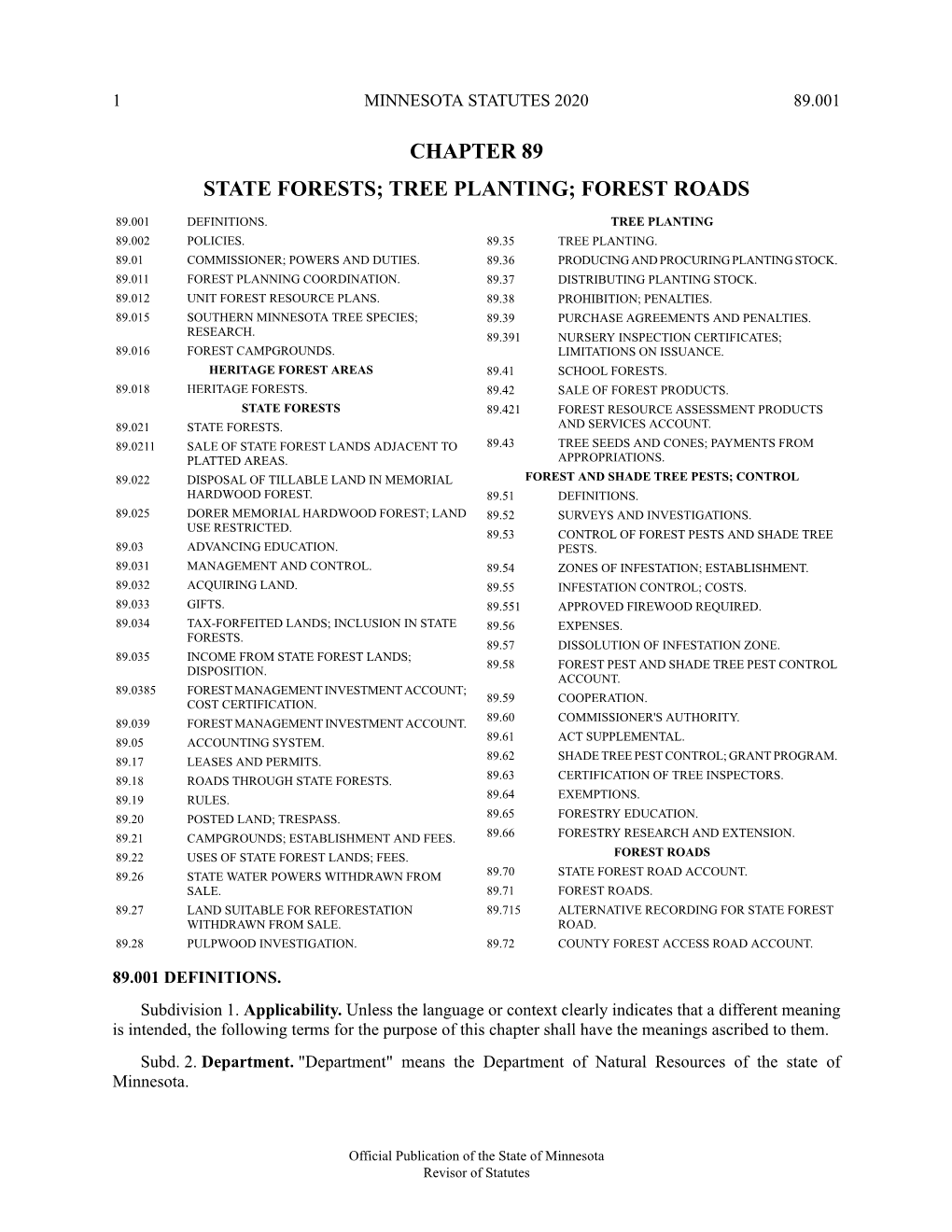 Minnesota Statutes 2020, Chapter 89