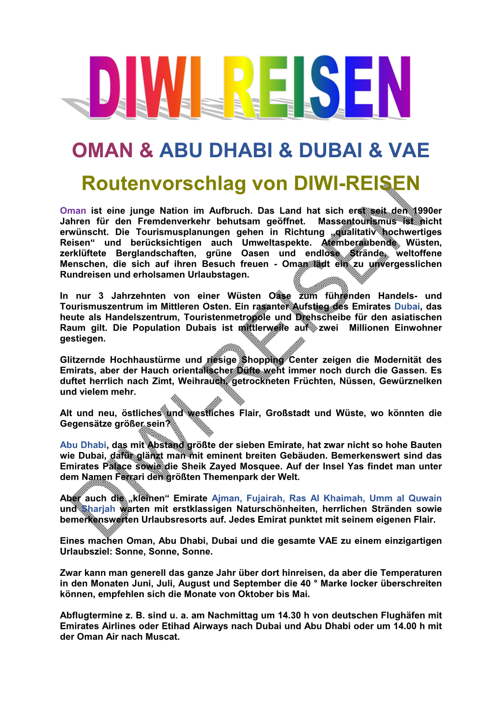 Rundreisevorschlag Oman & VAE 2014