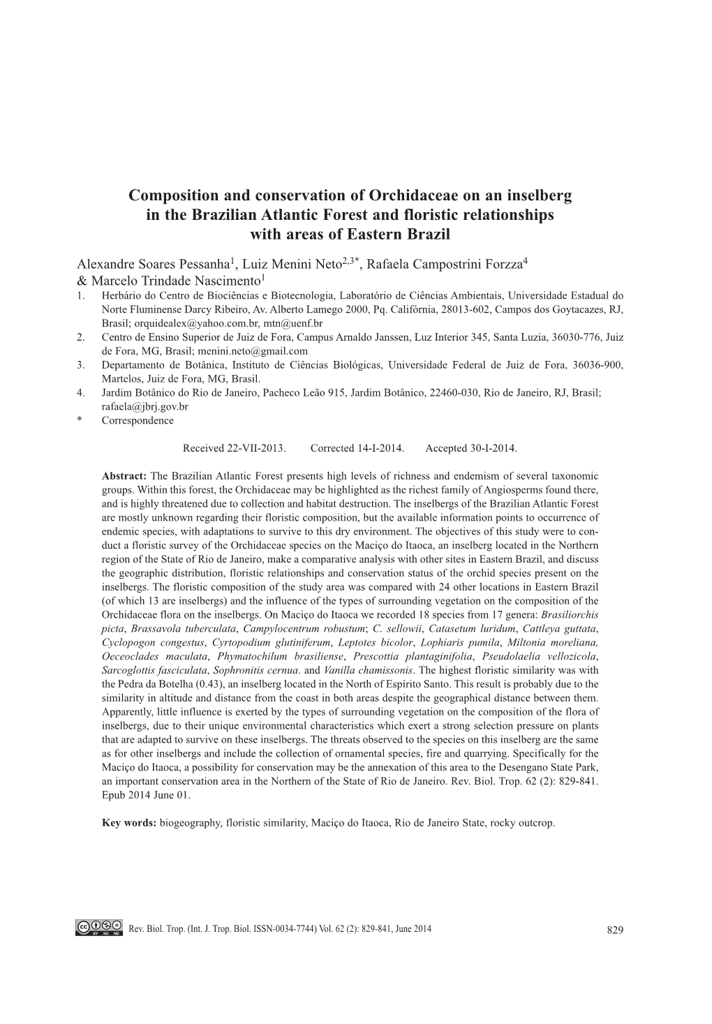 Composition and Conservation of Orchidaceae on an Inselberg in the Brazilian Atlantic Forest and Floristic Relationships with Areas of Eastern Brazil