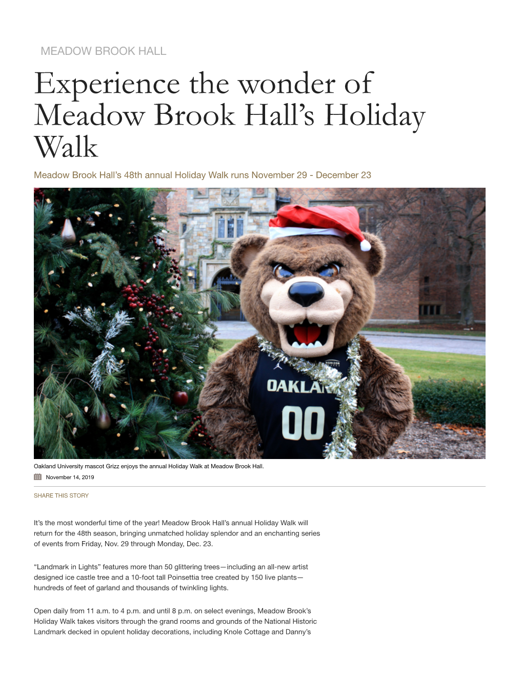 Experience the Wonder of Meadow Brook Hall's Holiday Walk