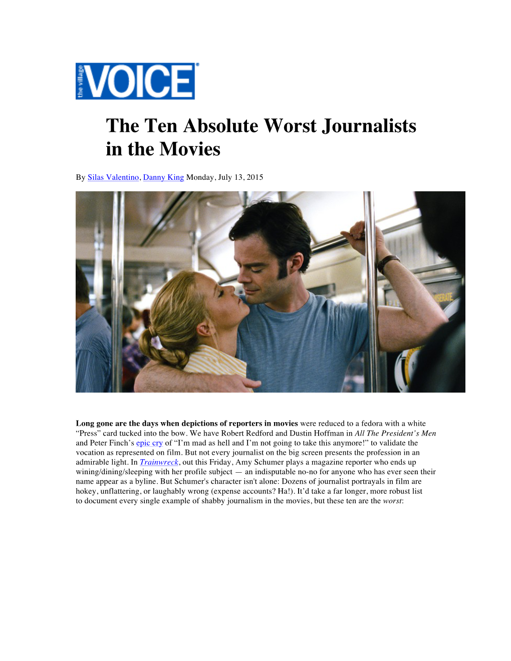 "The Ten Absolute Worst Journalists in the Movies" by Silas Valentino And