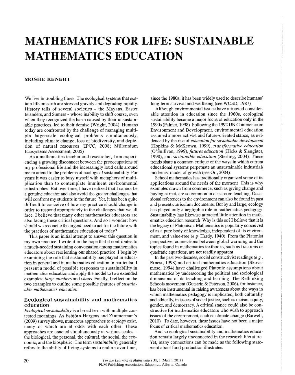 Sustainable Mathematics Education