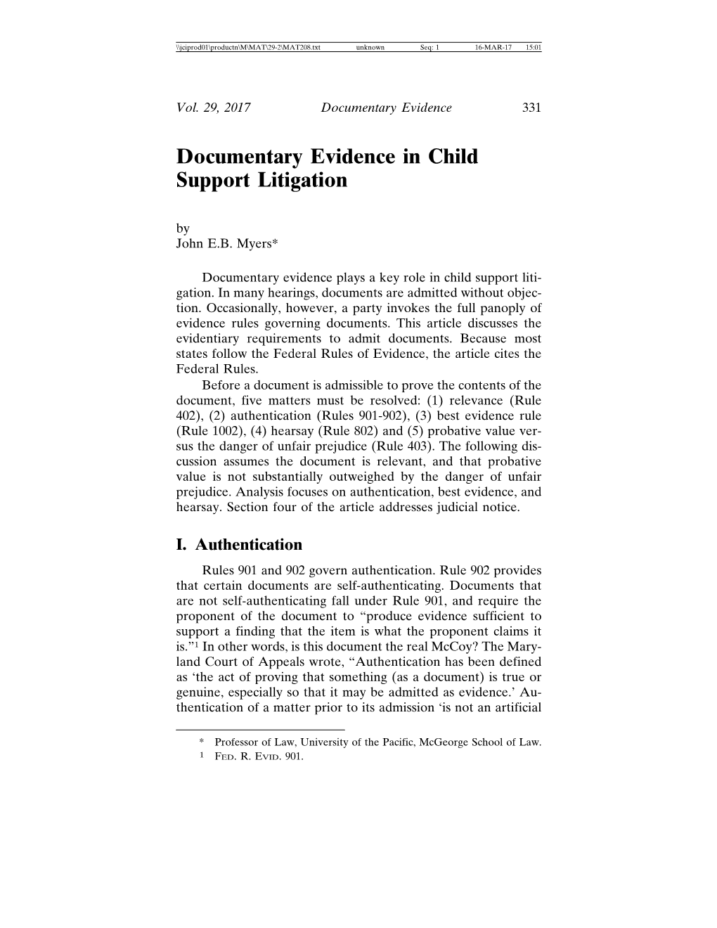 Documentary Evidence in Child Support Litigation by John E.B