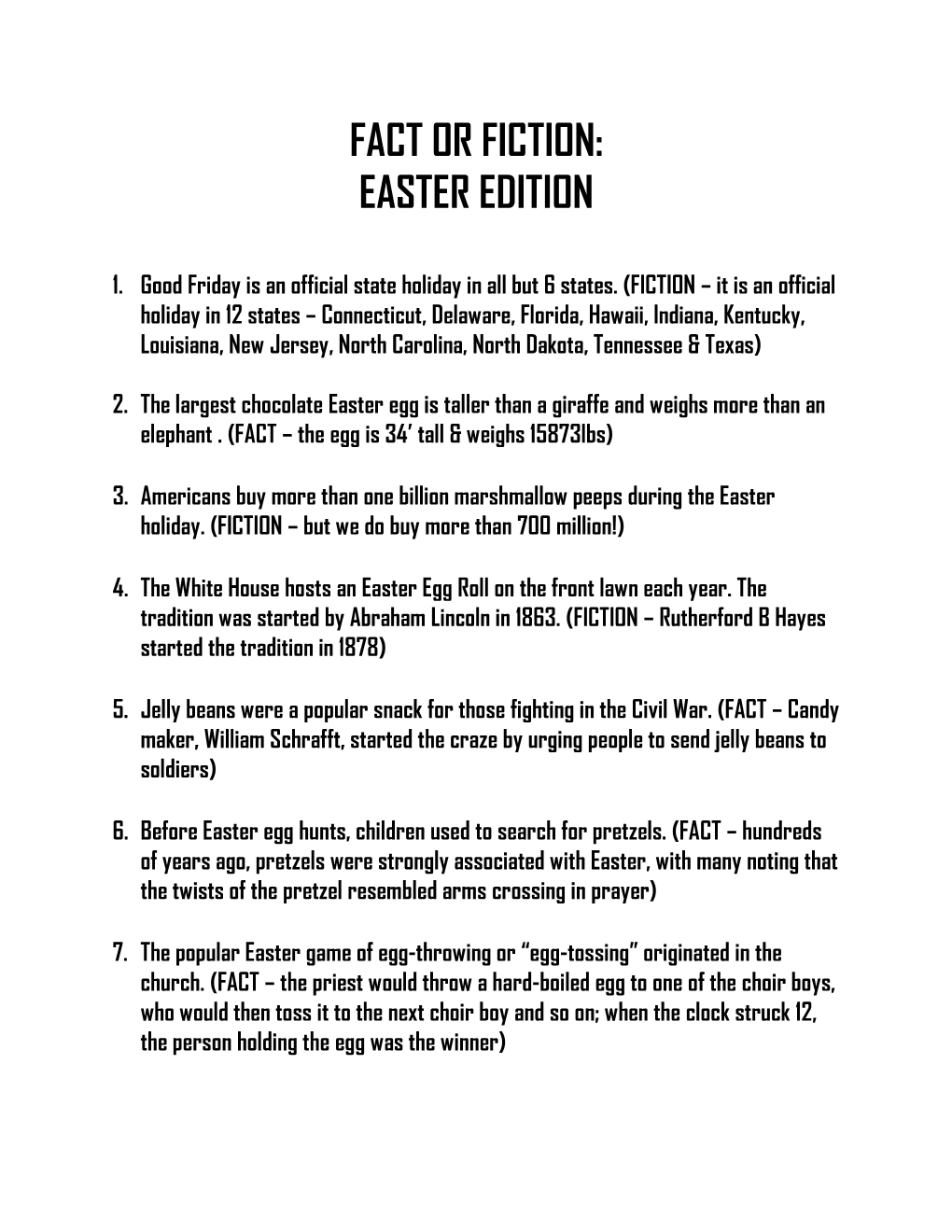 Fact Or Fiction: Easter Edition
