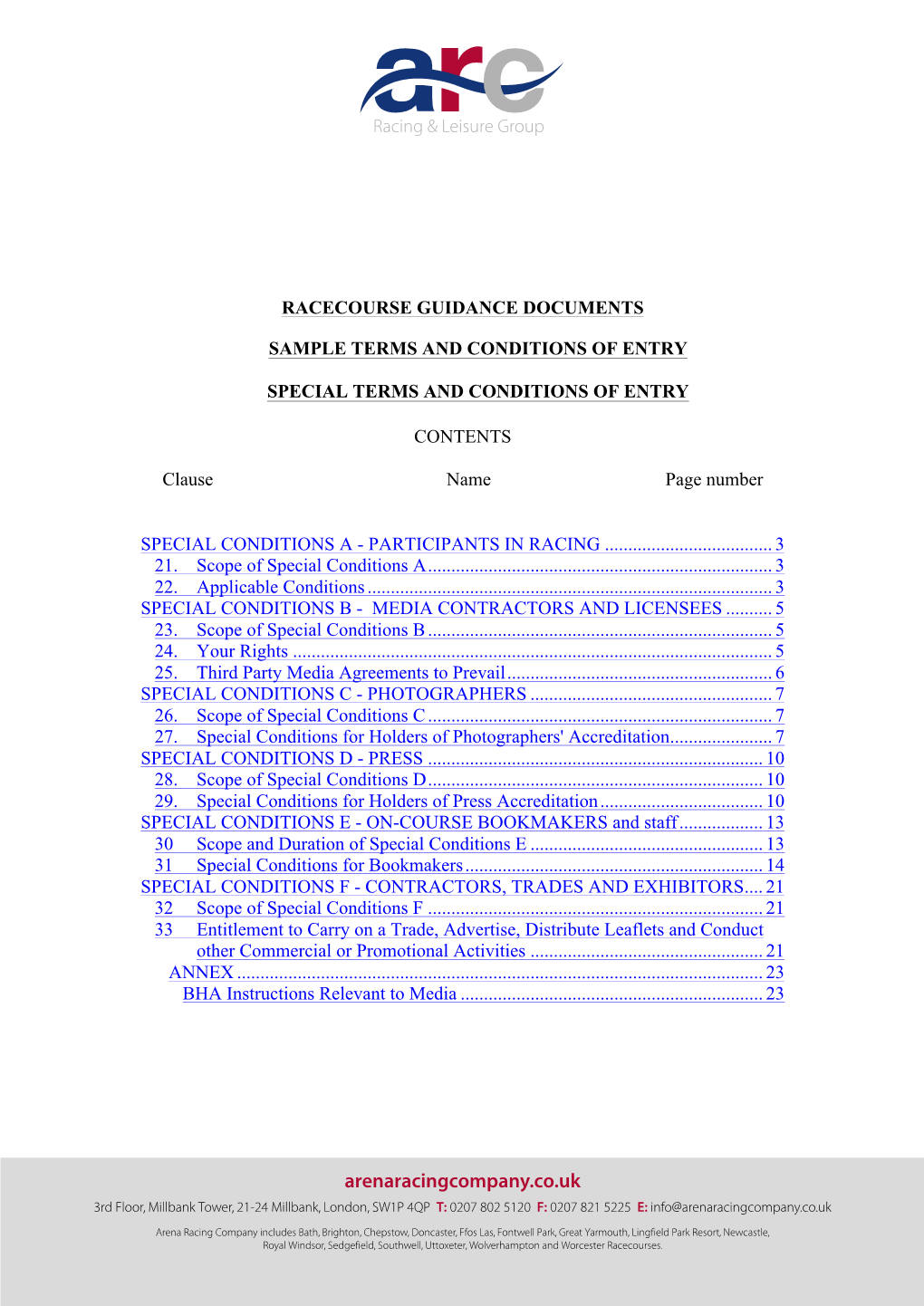 Racecourse Guidance Documents Sample Terms