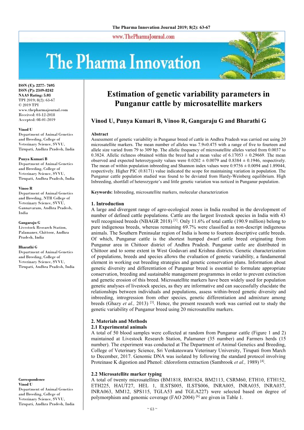 Estimation of Genetic Variability Parameters in Punganur Cattle By