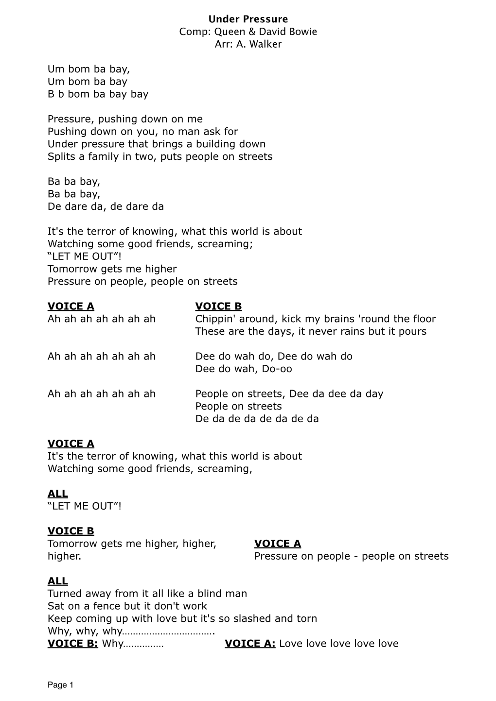 Under Pressure Lyrics PAGES