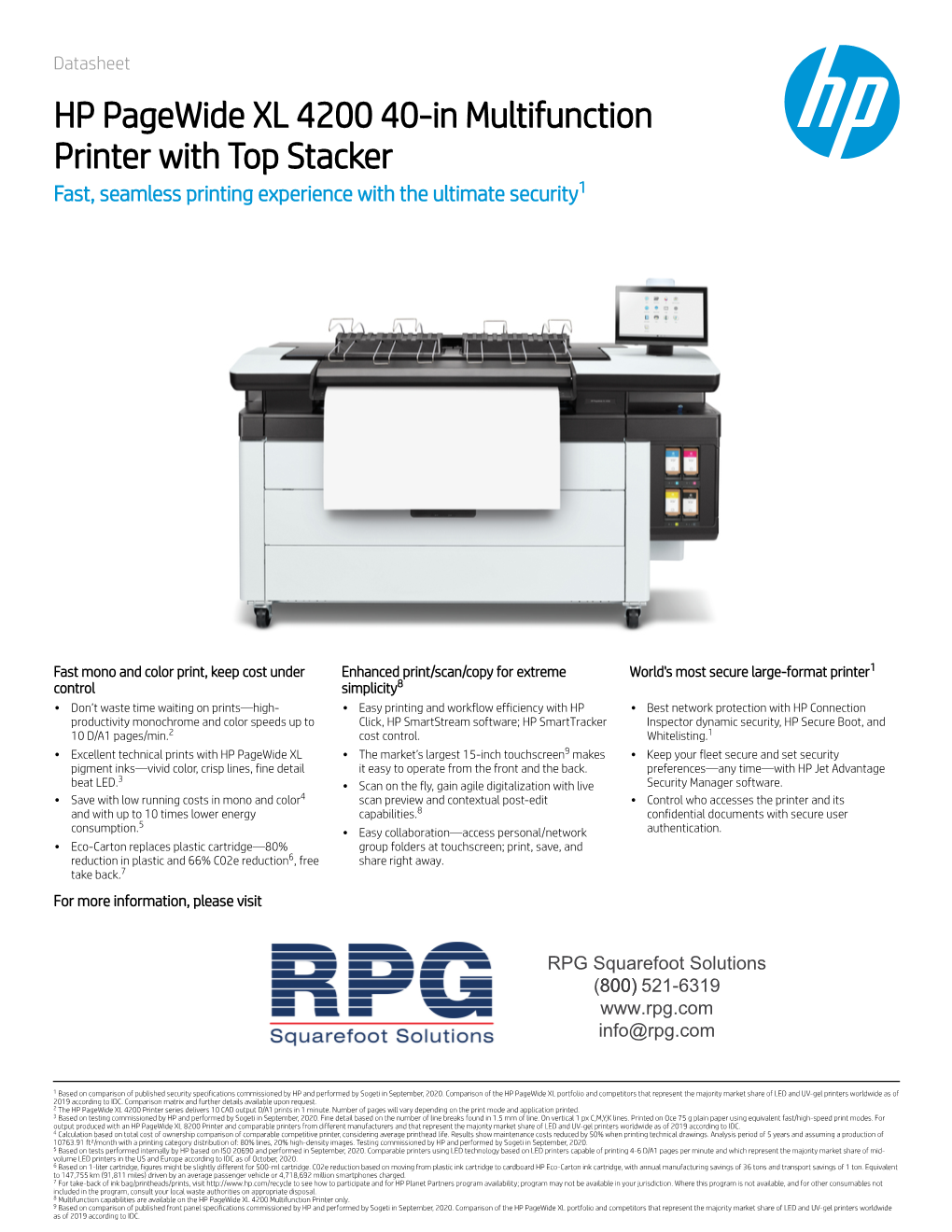 HP Pagewide XL 4200 40-In Multifunction Printer with Top Stacker Fast, Seamless Printing Experience with the Ultimate Security1