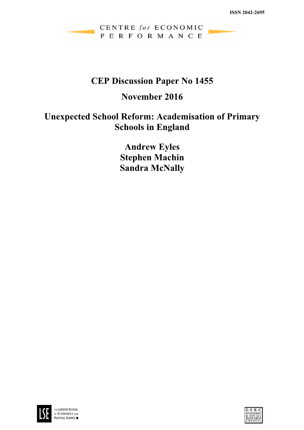 Academisation of Primary Schools in England Andrew Eyles St