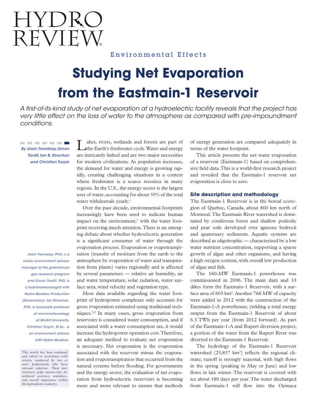 Studying Net Evaporation from the Eastmain-1 Reservoir