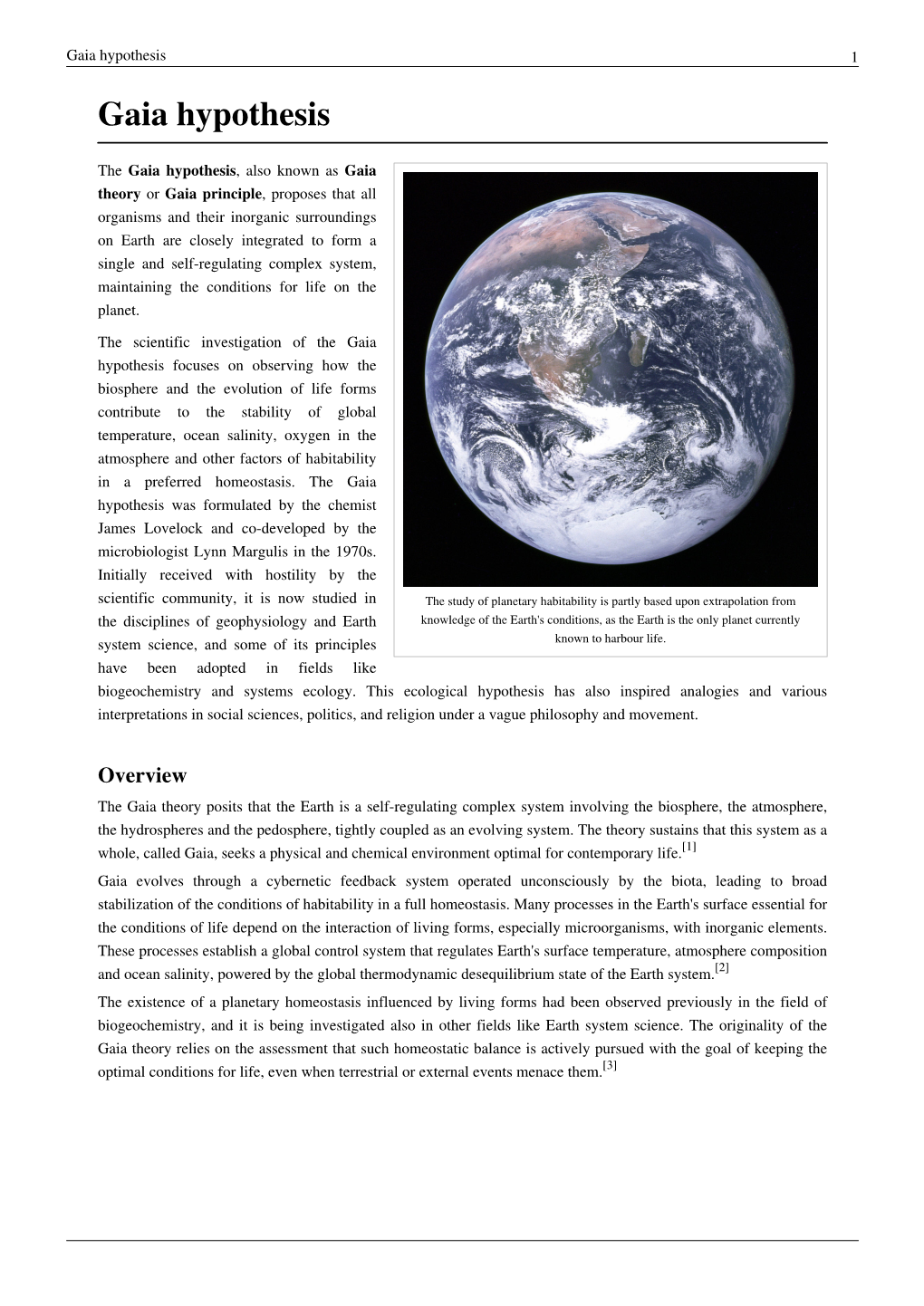 Gaia Hypothesis 1 Gaia Hypothesis