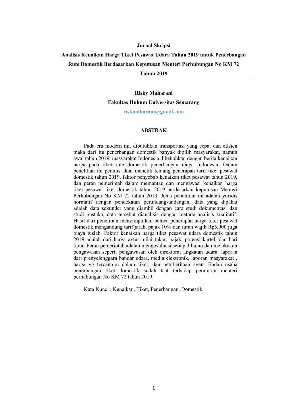 1 Jurnal Skripsi Analisis Kenaikan Harga Tiket Pesawat Udara Tahun