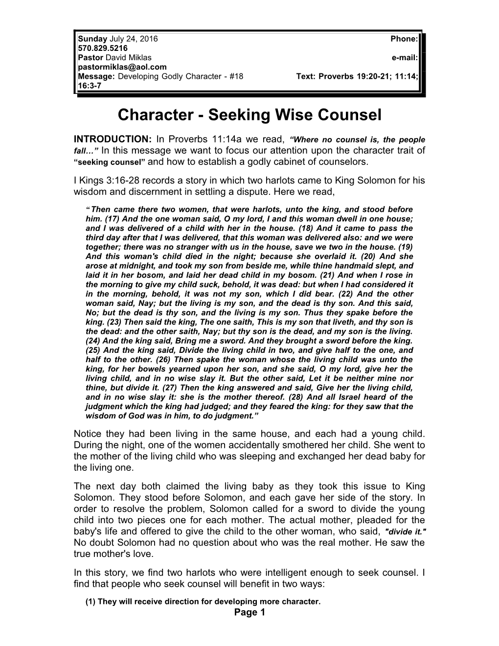 Character - Seeking Wise Counsel