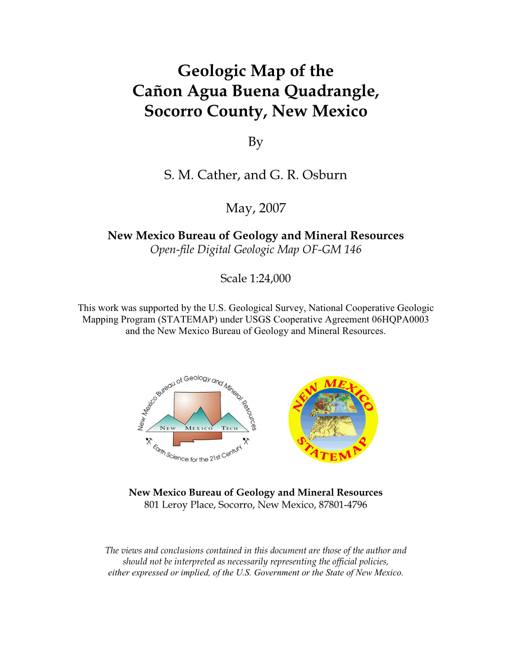 Geologic Map of the Cañon Agua Buena Quadrangle, Socorro County, New Mexico