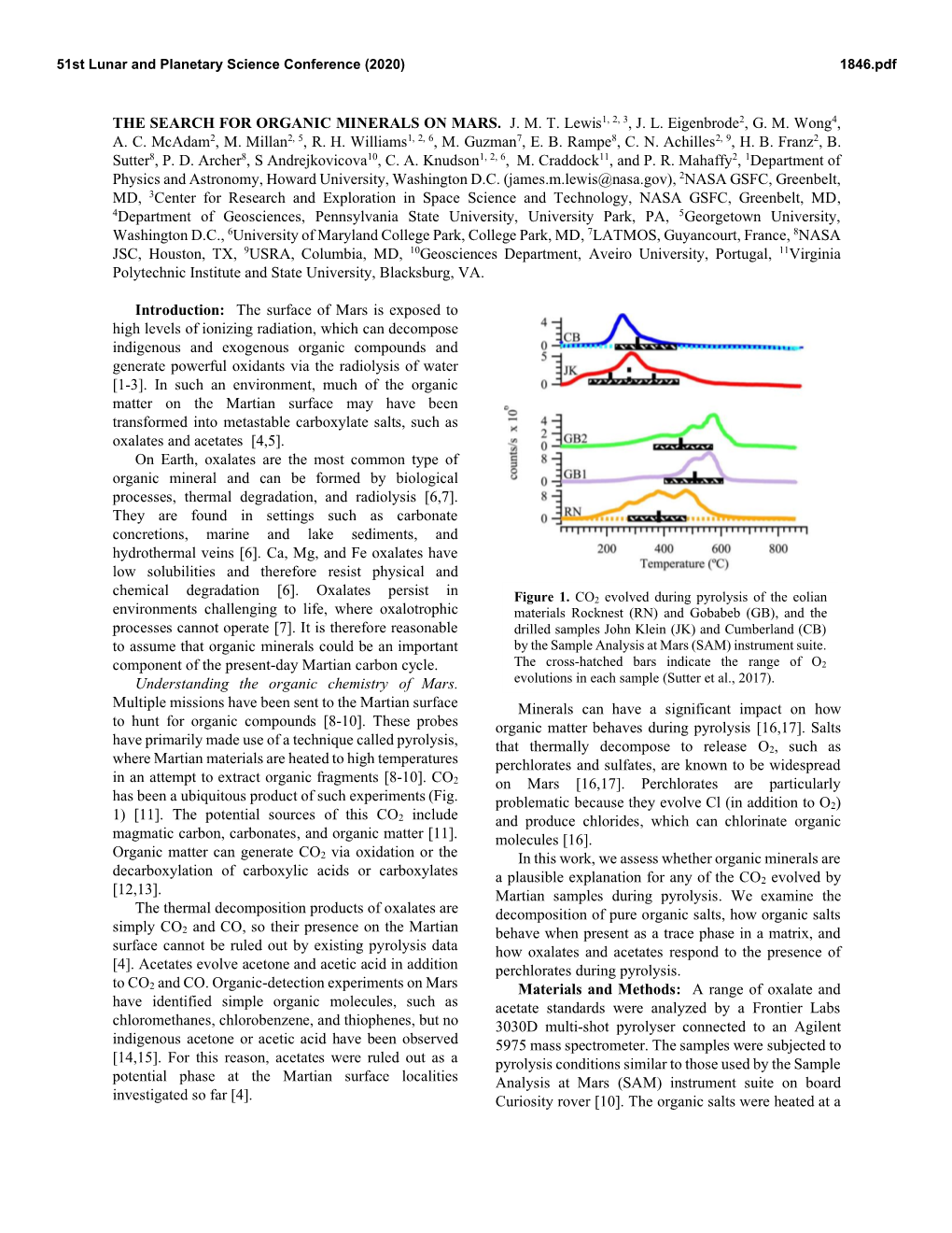 THE SEARCH for ORGANIC MINERALS on MARS. J. M. T. Lewis1, 2, 3, J