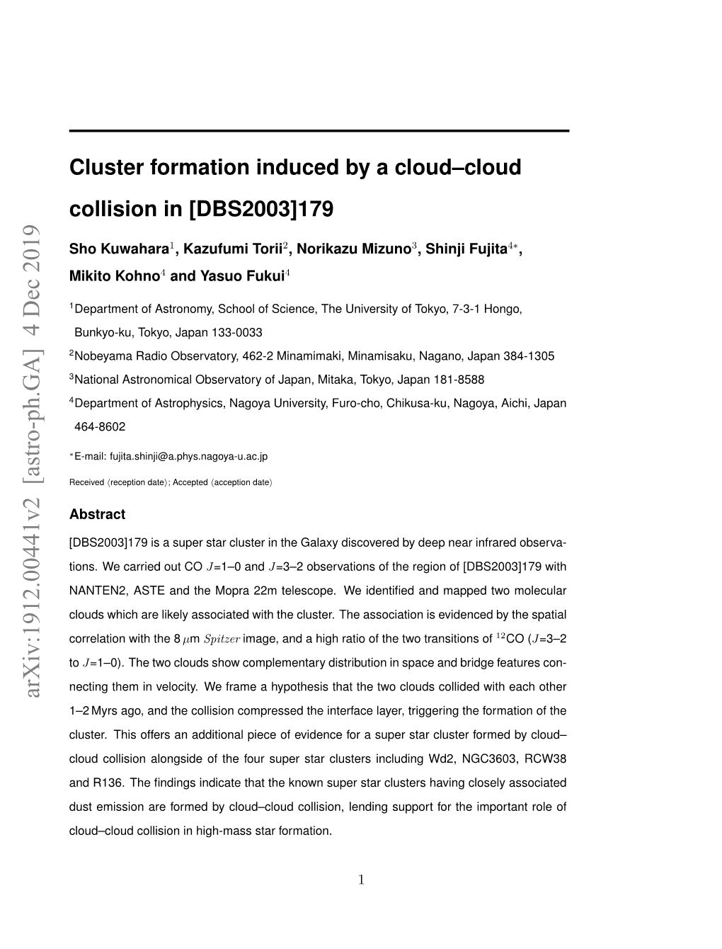 Cluster Formation Induced by a Cloud–Cloud Collision in [DBS2003]179