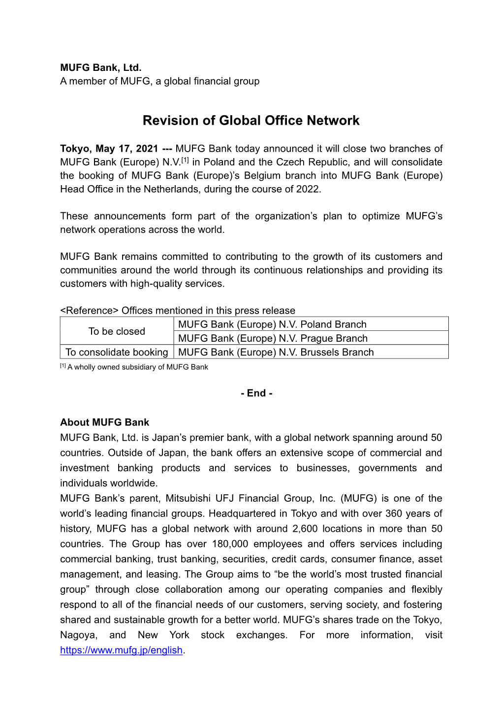 Revision of Global Office Network