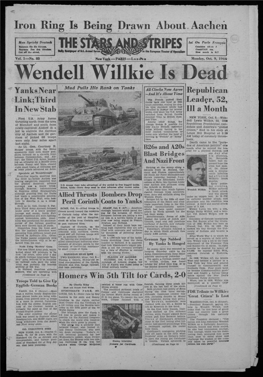 Wendell Willkie Is Dead