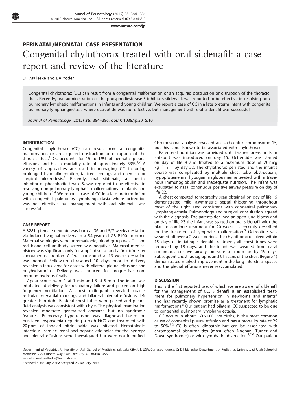 Congenital Chylothorax Treated with Oral Sildenafil: a Case Report and Review of the Literature