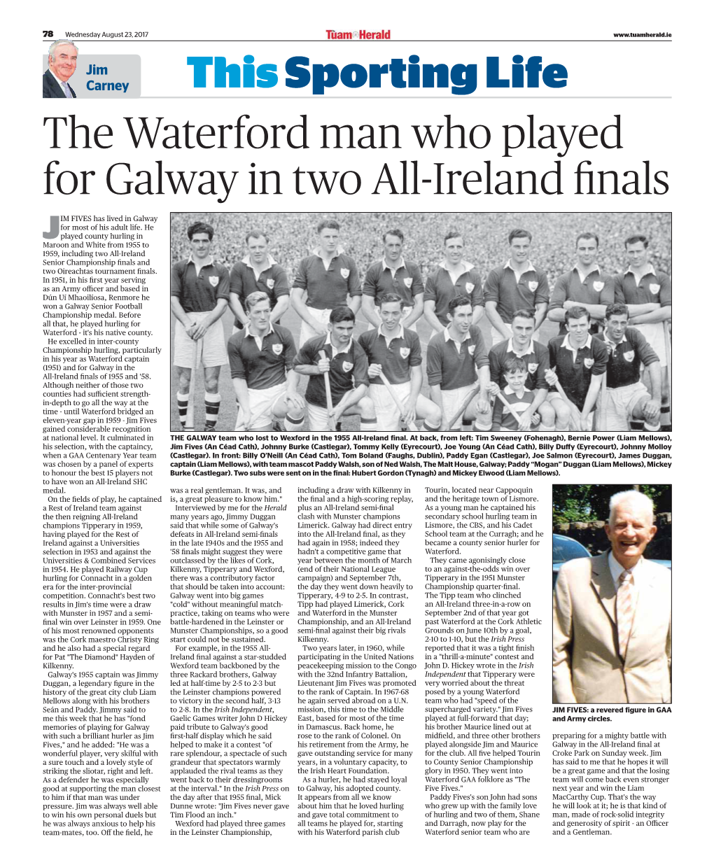 This Sporting Life the Waterford Man Who Played for Galway in Two All-Ireland Finals