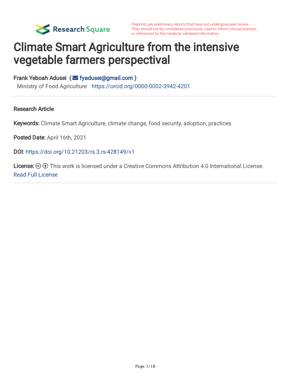 Climate Smart Agriculture from the Intensive Vegetable Farmers Perspectival