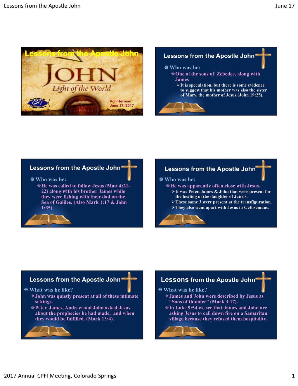 Lessons from the Apostle John June 17