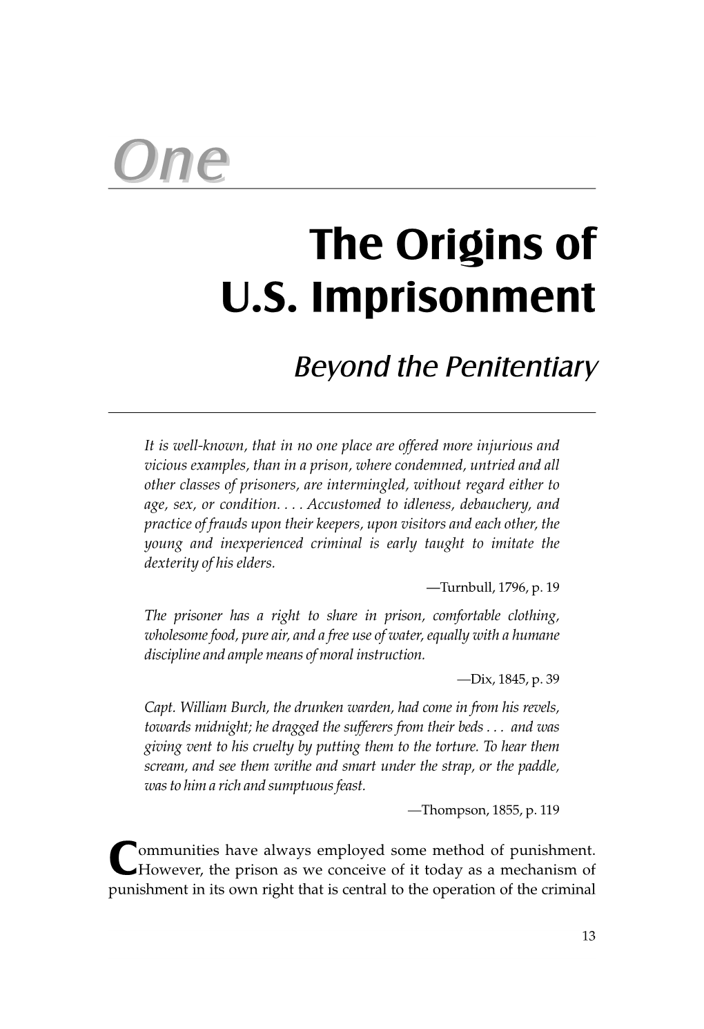 1. the Origins of U.S. Imprisonment